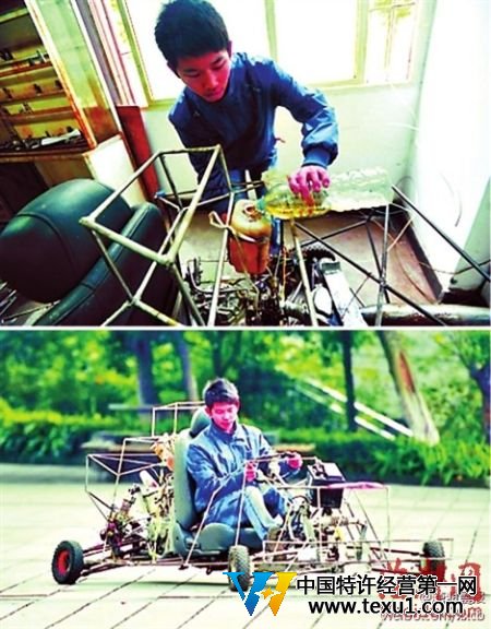 王偉正在試駕他自制的汽車 王偉正在試駕他自制的汽車